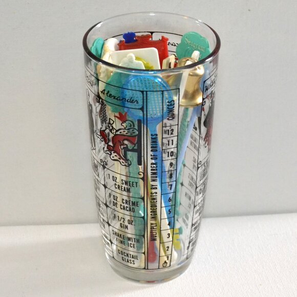 Vintage Barware Mixing Glass With Drink Recipes And Characters Swizzle S… - Picture 3 of 4